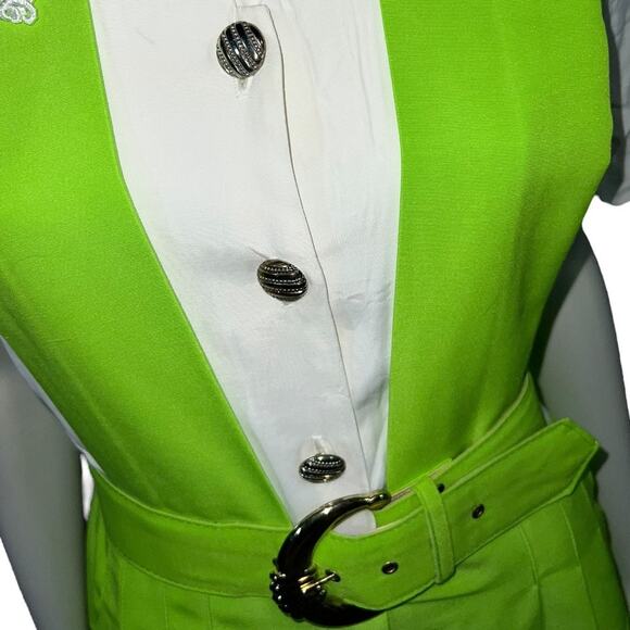 1960s Willy's Influence Lime Green & White Belted Romper Playsuit Lace Mod Go-Go - Picture 12 of 13
